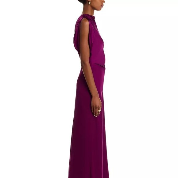 A.L.C. Nadia Satin Bias Cut Ruched Draped Gown Jewel Purple - Picture 9 of 15